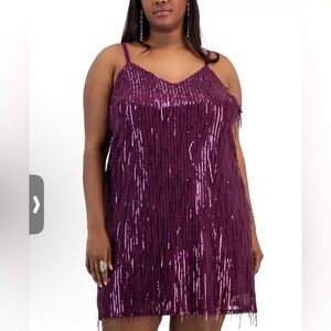 City Studios Purple Sequin Fringe Dress Size 2X NWT